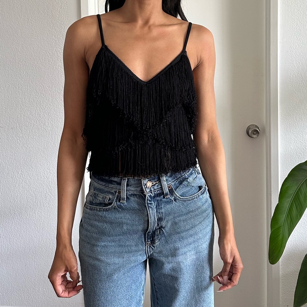 Norma Kamali Fringed Crop Top | Festival Ready Boho | XS